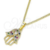 Oro Laminado Pendant Necklace, Gold Filled Style Hand of God Design, with Multicolor and White Micro Pave, Polished, Golden Finish, 04.210.0056.1.20 (02 MM Thickness, 20 Inches Length)