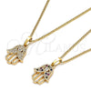 Oro Laminado Pendant Necklace, Gold Filled Style Hand of God Design, with Multicolor and White Micro Pave, Polished, Golden Finish, 04.210.0056.1.20 (02 MM Thickness, 20 Inches Length)