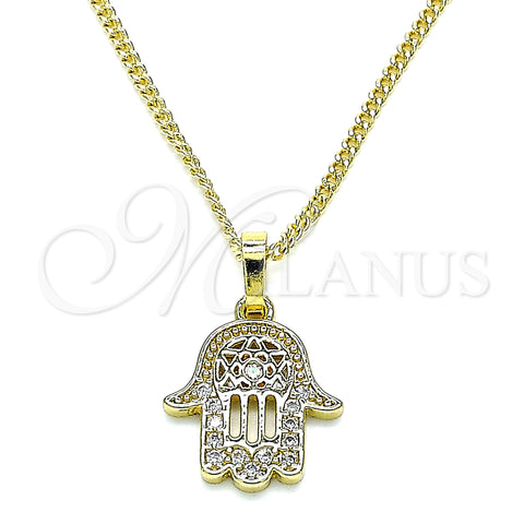 Oro Laminado Pendant Necklace, Gold Filled Style Hand of God Design, with White Micro Pave, Polished, Golden Finish, 04.210.0058.20 (02 MM Thickness, 20 Inches Length)