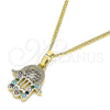 Oro Laminado Pendant Necklace, Gold Filled Style Hand of God Design, with Multicolor Micro Pave, Polished, Golden Finish, 04.210.0058.1.20 (02 MM Thickness, 20 Inches Length)