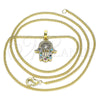 Oro Laminado Pendant Necklace, Gold Filled Style Hand of God Design, with Multicolor Micro Pave, Polished, Golden Finish, 04.210.0058.1.20 (02 MM Thickness, 20 Inches Length)