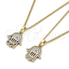 Oro Laminado Pendant Necklace, Gold Filled Style Hand of God Design, with Multicolor Micro Pave, Polished, Golden Finish, 04.210.0058.1.20 (02 MM Thickness, 20 Inches Length)