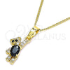Oro Laminado Pendant Necklace, Gold Filled Style Teddy Bear Design, with Black and White Cubic Zirconia, Polished, Golden Finish, 04.210.0059.3.20 (02 MM Thickness, 20 Inches Length)