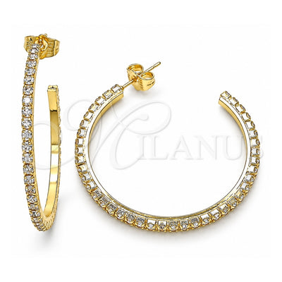 Oro Laminado Stud Earring, Gold Filled Style with White Crystal, Polished, Golden Finish, 02.122.0118.35