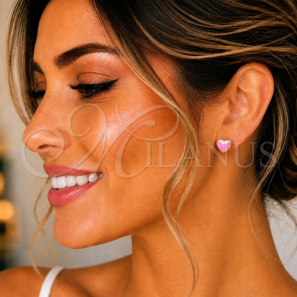 Gold Filled Ring — Stud Earring Heart Design Pink Enamel 02. — alternate product view — SKU 144094 | Oro Laminado anillo — Stud Earring corazón diseño Pink Enamel 02. — SKU 144094