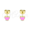 Oro Laminado Stud Earring, Gold Filled Style Heart Design, Pink Enamel Finish, Golden Finish, 02.213.0292.2