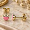 Oro Laminado Stud Earring, Gold Filled Style Heart Design, Pink Enamel Finish, Golden Finish, 02.213.0292.2