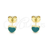 Oro Laminado Stud Earring, Gold Filled Style Heart Design, Green Enamel Finish, Golden Finish, 02.213.0292.3