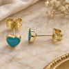 Oro Laminado Stud Earring, Gold Filled Style Heart Design, Green Enamel Finish, Golden Finish, 02.213.0292.3