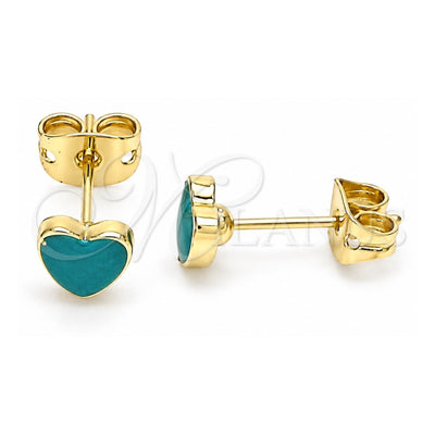 Oro Laminado Stud Earring, Gold Filled Style Heart Design, Green Enamel Finish, Golden Finish, 02.213.0292.3