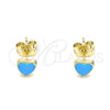 Oro Laminado Stud Earring, Gold Filled Style Heart Design, Azul claro Enamel Finish, Golden Finish, 02.213.0292.4