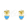 Oro Laminado Stud Earring, Gold Filled Style Heart Design, Azul claro Enamel Finish, Golden Finish, 02.213.0292.4