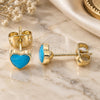 Oro Laminado Stud Earring, Gold Filled Style Heart Design, Azul claro Enamel Finish, Golden Finish, 02.213.0292.4