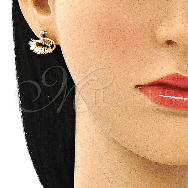 Gold Filled Ring — Stud Earring Swan and Baguette Design with White — alternate product view — SKU 144099 | Oro Laminado anillo — Stud Earring Swan and Baguette diseño with blanco — SKU 144099