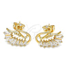 Oro Laminado Stud Earring, Gold Filled Style Swan and Baguette Design, with White Cubic Zirconia, Polished, Golden Finish, 02.213.0294