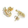 Oro Laminado Stud Earring, Gold Filled Style Swan and Baguette Design, with White Cubic Zirconia, Polished, Golden Finish, 02.213.0294