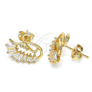 Gold Filled Ring — Stud Earring Swan and Baguette Design with White — main product view — SKU 144099 | Oro Laminado anillo — Stud Earring Swan and Baguette diseño with blanco — SKU 144099