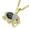 Oro Laminado Religious Pendant, Gold Filled Style Elephant Design, with Black Opal and Garnet Crystal, Polished, Golden Finish, 05.213.0042.1