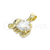 Oro Laminado Fancy Pendant, Gold Filled Style Elephant Design, with White and Black Cubic Zirconia, Polished, Golden Finish, 05.213.0114