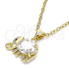 Oro Laminado Fancy Pendant, Gold Filled Style Elephant Design, with White and Black Cubic Zirconia, Polished, Golden Finish, 05.213.0114