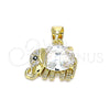 Oro Laminado Fancy Pendant, Gold Filled Style Elephant Design, with White and Black Cubic Zirconia, Polished, Golden Finish, 05.213.0114