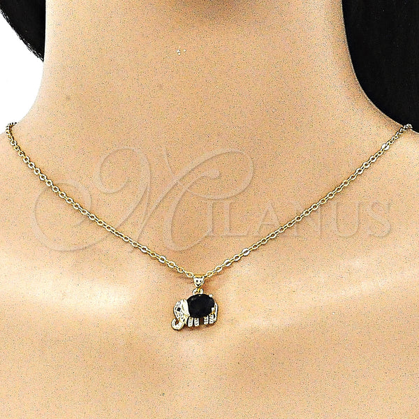 Gold Filled Pendant — Fancy Pendant Elephant Design with Black and White — alternate product view — SKU 144104 | Oro Laminado dije — elegante Pendant Elephant diseño with negro and blanco — SKU 144104