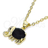 Oro Laminado Fancy Pendant, Gold Filled Style Elephant Design, with Black and White Cubic Zirconia, Polished, Golden Finish, 05.213.0114.1