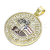 Oro Laminado Fancy Pendant, Gold Filled Style Tree and Airplane Design, Black Enamel Finish, Golden Finish, 05.213.0115