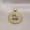 Oro Laminado Fancy Pendant, Gold Filled Style Tree and Airplane Design, Black Enamel Finish, Golden Finish, 05.213.0115