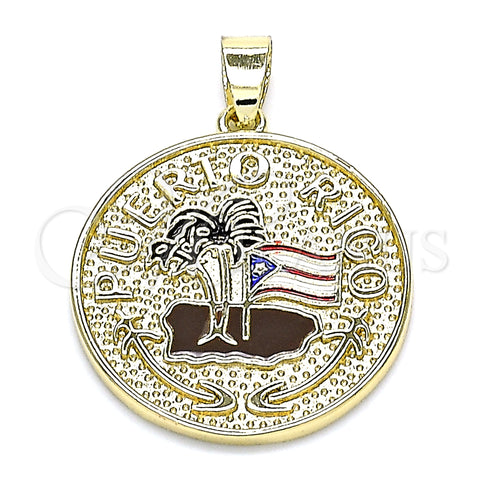 Oro Laminado Fancy Pendant, Gold Filled Style Tree and Airplane Design, Black Enamel Finish, Golden Finish, 05.213.0115