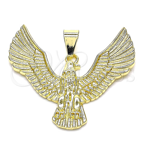 Oro Laminado Fancy Pendant, Gold Filled Style Eagle Design, Diamond Cutting Finish, Golden Finish, 05.213.0116