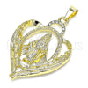 Oro Laminado Religious Pendant, Gold Filled Style Virgen Maria Design, with White Crystal, Polished, Golden Finish, 05.213.0117