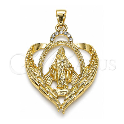 Oro Laminado Religious Pendant, Gold Filled Style Virgen Maria Design, with White Crystal, Polished, Golden Finish, 05.213.0117