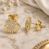 Oro Laminado Stud Earring, Gold Filled Style Evil Eye Design, with White Micro Pave, Polished, Golden Finish, 02.213.0296
