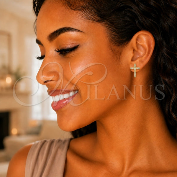 Gold Filled Ring — Stud Earring Cross Design with White Micro Pave — alternate product view — SKU 144114 | Oro Laminado anillo — Stud Earring cruz diseño with blanco Micro Pave — SKU 144114