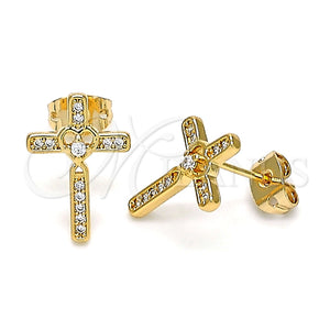 Gold Filled Ring — Stud Earring Cross Design with White Micro Pave — main product view — SKU 144114 | Oro Laminado anillo — Stud Earring cruz diseño with blanco Micro Pave — SKU 144114
