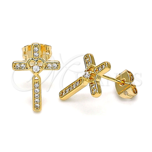Gold Filled Ring — Stud Earring Cross Design with White Micro Pave — main product view — SKU 144114 | Oro Laminado anillo — Stud Earring cruz diseño with blanco Micro Pave — SKU 144114