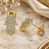 Oro Laminado Stud Earring, Gold Filled Style Hand of God and Judaica Design, with White Micro Pave, Polished, Golden Finish, 02.213.0302