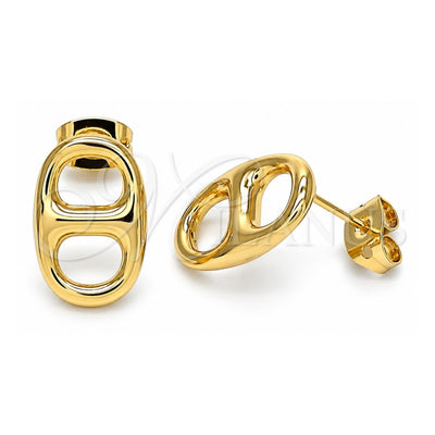 Oro Laminado Stud Earring, Gold Filled Style Puff Mariner Design, Polished, Golden Finish, 02.213.0303