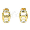 Oro Laminado Stud Earring, Gold Filled Style Puff Mariner Design, with White Micro Pave, Polished, Golden Finish, 02.213.0304