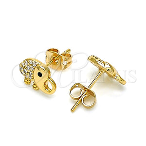 Gold Filled Ring — Stud Earring Elephant Design with White and Black — main product view — SKU 144118 | Oro Laminado anillo — Stud Earring Elephant diseño with blanco and negro — SKU 144118