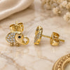 Oro Laminado Stud Earring, Gold Filled Style Elephant Design, with White and Black Micro Pave, Polished, Golden Finish, 02.213.0305