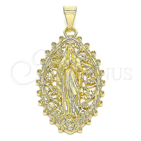 Oro Laminado Religious Pendant, Gold Filled Style Guadalupe Design, Polished, Golden Finish, 05.213.0118