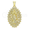 Oro Laminado Religious Pendant, Gold Filled Style Guadalupe Design, Polished, Golden Finish, 05.213.0118