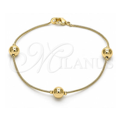 Oro Laminado Fancy Bracelet, Gold Filled Style Ball Design, Polished, Golden Finish, 03.213.0129.08 (01 MM Thickness, 8 Inches Length)