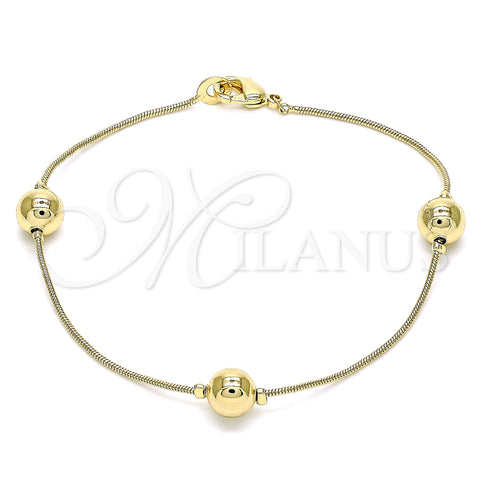 Oro Laminado Fancy Bracelet, Gold Filled Style Ball Design, Polished, Golden Finish, 03.213.0129.08 (01 MM Thickness, 8 Inches Length)