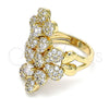 Oro Laminado Multi Stone Ring, Gold Filled Style Flower Design, with White Micro Pave and White Cubic Zirconia, Polished, Golden Finish, 01.266.0044.08 (Size 8)