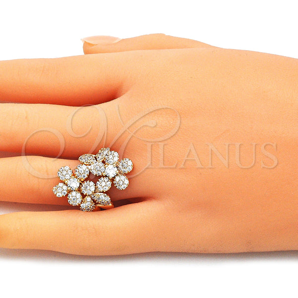 Gold Filled Ring — Multi Stone Ring Flower Design with White Micro — alternate product view — SKU 144145 | Oro Laminado anillo — Multi Stone Ring flor diseño with blanco Micro — SKU 144145