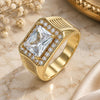 Oro Laminado Mens Ring, Gold Filled Style with White Cubic Zirconia and White Micro Pave, Polished, Golden Finish, 01.266.0045.11 (Size 11)