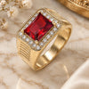 Oro Laminado Mens Ring, Gold Filled Style with Garnet Cubic Zirconia and White Micro Pave, Polished, Golden Finish, 01.266.0045.1.11 (Size 11)